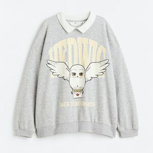 H&M Harry Potter Hedwig Collared Sweatshirt Grey Girls Size 12/14 (146/152)